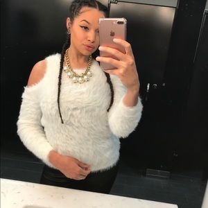 Faux fur White off the shoulder sweater!